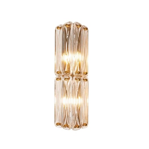 ARANDELA ARIA LED 2XE14 VELA MAX 10W 14X18X50CM VIDRO E METAL TRANSPARENTE E DOURADO | BELLA ILUMINAÇÃO ARI1AR01TR10