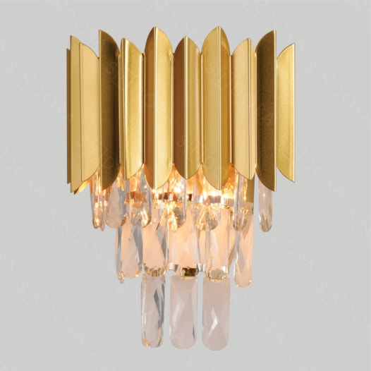 ARANDELA DE PAREDE 31X26CM CRISTAL E METAL DOURADO E TRANSPARENTE | SINDORA ILUMINAÇÃO DCB00796