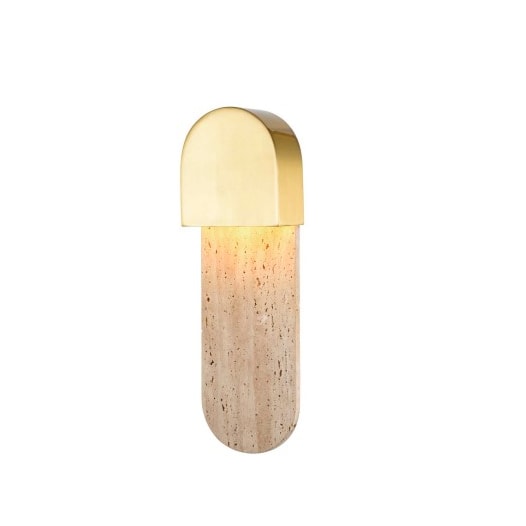 ARANDELA DE PAREDE LED LUNGO 1XG9 5W BIVOLT 13,5X6X40CM MARMORE E METAL BEGE E DOURADO | BELLA ILUMINAÇÃO LUN1AR01BG10