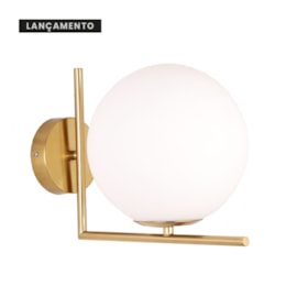 ARANDELA DE PAREDE MOON Ø20CM METAL E VIDRO DOURADO E BRANCO FOSCO | SKYLIGHT SKY-3008AR