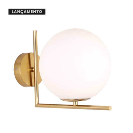 ARANDELA DE PAREDE MOON Ø20CM METAL E VIDRO DOURADO E BRANCO FOSCO | SKYLIGHT SKY-3008AR ARANDELA DE PAREDE MOON Ø20CM METAL E VIDRO DOURADO E BRANCO FOSCO | SKYLIGHT SKY-3008AR