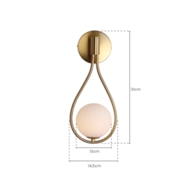 ARANDELA DE PAREDE STORK 31X14,5CM METAL E VIDRO DOURADO ESCOVADO E BRANCO FOSCO | SKYLIGHT SKY-3085AR