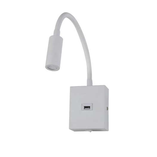 ARANDELA LED AINE COM ENTRADA USB 3000K 3W BIVOLT 7,5X27CM METAL BRANCO | NORDECOR 2465