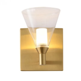 ARANDELA LED CÁLIX CÔNICO 2700K 3W BIVOLT 16X10X13CM METAL E VIDRO DOURADO E TRANSPARENTE | BELLA ILUMINAÇÃO OC020