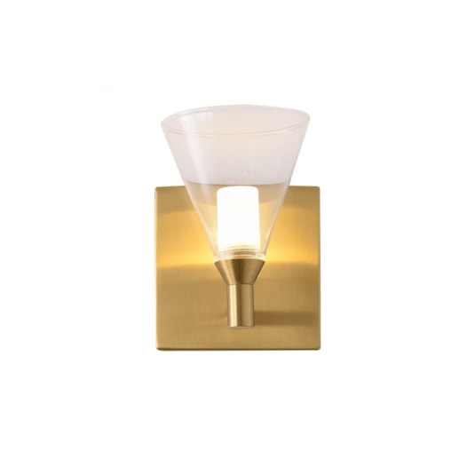 ARANDELA LED CÁLIX CÔNICO 2700K 3W BIVOLT 16X10X13CM METAL E VIDRO DOURADO E TRANSPARENTE | BELLA ILUMINAÇÃO OC020 ARANDELA LED CÁLIX CÔNICO 2700K 3W BIVOLT 16X10X13CM METAL E VIDRO DOURADO E TRANSPARENTE | BELLA ILUMINAÇÃO OC020