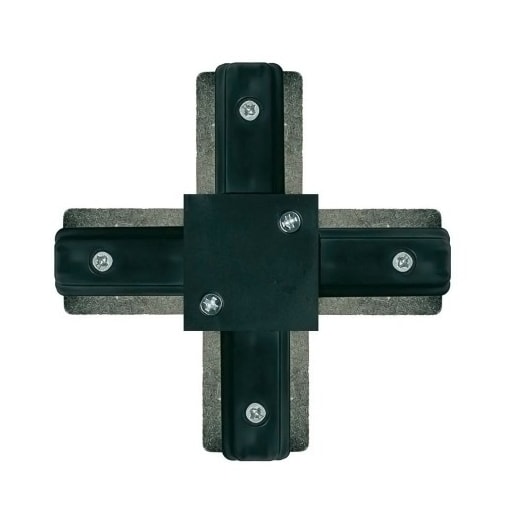 CONECTOR DE METAL EM X PARA TRILHO ELETRIFICADO 10,62X10,62CM ALUMÍNIO E PLÁSTICO PRETO | STIDIOLUCE QCN909-PT