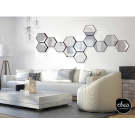 CONJUNTO DE 6 ESPELHOS HEXAGONAL Ø50CM BEEHIVE LIGHT COM LED  COBRE | DNA BEEHIVE-CO-6