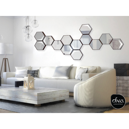 CONJUNTO DE 6 ESPELHOS HEXAGONAL Ø50CM BEEHIVE LIGHT COM LED  COBRE | DNA BEEHIVE-CO-6 CONJUNTO DE 6 ESPELHOS HEXAGONAL Ø50CM BEEHIVE LIGHT COM LED  COBRE | DNA BEEHIVE-CO-6
