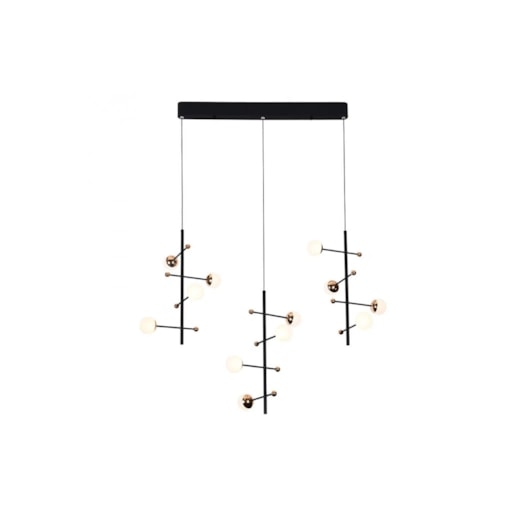 CONJUNTO DE PENDENTES LED FUXICO 3000K 36W 45X100X35CM AÇO, ALUMÍNIO E ACRÍLICO DOURADO, PRETO E FOSCO | BELLA ILUMINAÇÃ