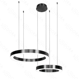 CONJUNTO DE PENDENTES LED REDONDO DUPLO 3500K 63W BIVOLT Ø60CM INOX PRETO | SINDORA ILUMINAÇÃO DCD01287