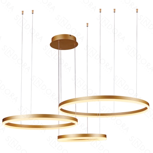 CONJUNTO DE PENDENTES LED REDONDO TRIPLO 3000K 112W BIVOLT Ø80CM METAL DOURADO | SINDORA ILUMINAÇÃO DCD03067 CONJUNTO DE PENDENTES LED REDONDO TRIPLO 3000K 112W BIVOLT Ø80CM METAL DOURADO | SINDORA ILUMINAÇÃO DCD03067