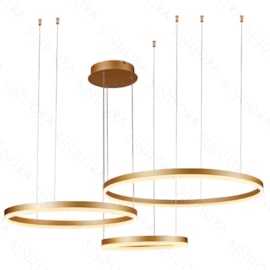 CONJUNTO DE PENDENTES LED REDONDO TRIPLO 3000K 112W BIVOLT Ø80CM METAL DOURADO | SINDORA ILUMINAÇÃO DCD03067 CONJUNTO DE PENDENTES LED REDONDO TRIPLO 3000K 112W BIVOLT Ø80CM METAL DOURADO | SINDORA ILUMINAÇÃO DCD03067
