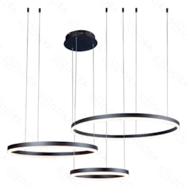 CONJUNTO DE PENDENTES LED REDONDO TRIPLO 3000K 112W BIVOLT Ø80CM METAL PRETO | SINDORA ILUMINAÇÃO DCD03069 CONJUNTO DE PENDENTES LED REDONDO TRIPLO 3000K 112W BIVOLT Ø80CM METAL PRETO | SINDORA ILUMINAÇÃO DCD03069