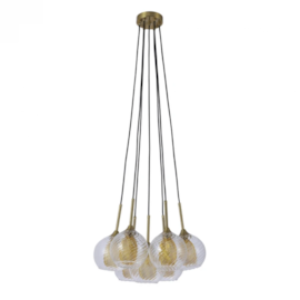 CONJUNTO DE PENDENTES LIRA Ø46X15CM METAL E VIDRO DOURADO | NORDECOR 2209 CONJUNTO DE PENDENTES LIRA Ø46X15CM METAL E VIDRO DOURADO | NORDECOR 2209