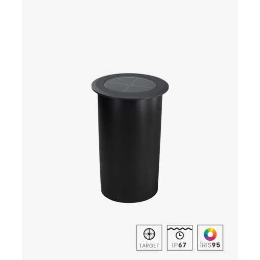EMBUTIDO DE SOLO LED REDONDO COM ANTIOFUSCANTE EXTERNO 3000K 30W 15° BIVOLT 10X14CM ALUMÍNIO PRETO | OPUS LED OPS 84608