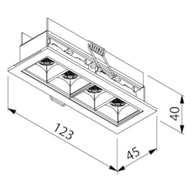 EMBUTIDO PIXEL LED 4 FOCOS 10º 8W 2700K 127/220V 123X45X40MM | NEWLINE EM03029LED27