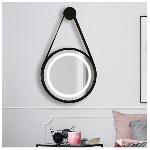 ESPELHO Ø80CM - BASE PRETO - CINTA DE COURO MARROM COM LED | DNA ESPE-80-PT-LED 2700/4000K ESPELHO Ø80CM - BASE PRETO - CINTA DE COURO MARROM COM LED | DNA ESPE-80-PT-LED 2700/4000K