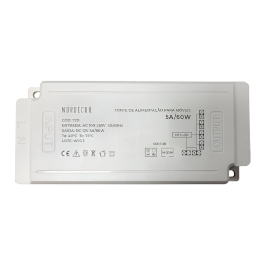 FONTE DRIVER 5A PARA FITA LED 60W | NORDECOR 7211 FONTE DRIVER 5A PARA FITA LED 60W | NORDECOR 7211