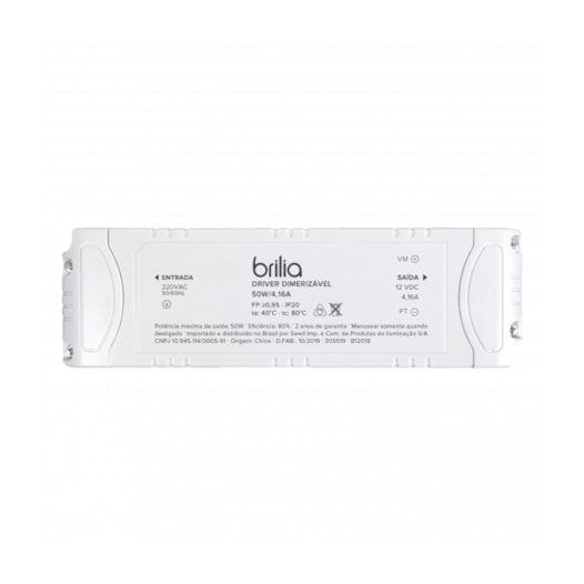 FONTE DRIVER INTELLIGENT DIMERIZÁVEL 4,16A 50W 12V - 220V ALUMÍNIO BRANCO | BRILIA 305519 FONTE DRIVER INTELLIGENT DIMERIZÁVEL 4,16A 50W 12V - 220V ALUMÍNIO BRANCO | BRILIA 305519