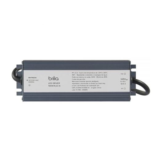 FONTE DRIVER INTELLIGENT DIMERIZÁVEL 8,3A 100W 12V - 110V ALUMÍNIO PRETO | BRILIA 305489 FONTE DRIVER INTELLIGENT DIMERIZÁVEL 8,3A 100W 12V - 110V ALUMÍNIO PRETO | BRILIA 305489