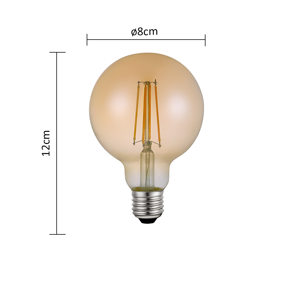 LÂMPADA LED GLOBO G80 FILAMENTO E27 ÂMBAR 2500K 6W BIVOLT