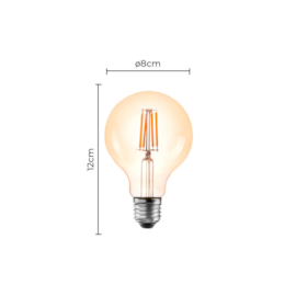 LÂMPADA LED GLOBO G80 FILAMENTO E27 ÂMBAR 2400K 4W BIVOLT | NORDECOR 1049