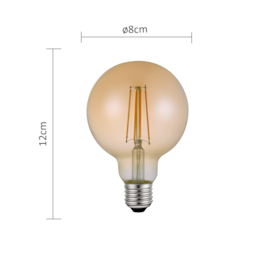 LÂMPADA LED GLOBO G80 FILAMENTO E27 ÂMBAR 2500K 6W BIVOLT | NORDECOR 1073