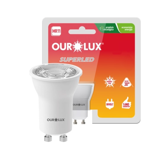 LÂMPADA LED MINI DICROICA GU10 MR11 4W 2700K BIVOLT | OUROLUX 20067