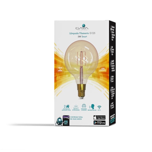 LÂMPADA LED SMART G125 FILAMENTO DIMERIZÁVEL 5W 1800K/2400K IP20 BIVOLT | GAYA 9876 LÂMPADA LED SMART G125 FILAMENTO DIMERIZÁVEL 5W 1800K/2400K IP20 BIVOLT | GAYA 9876