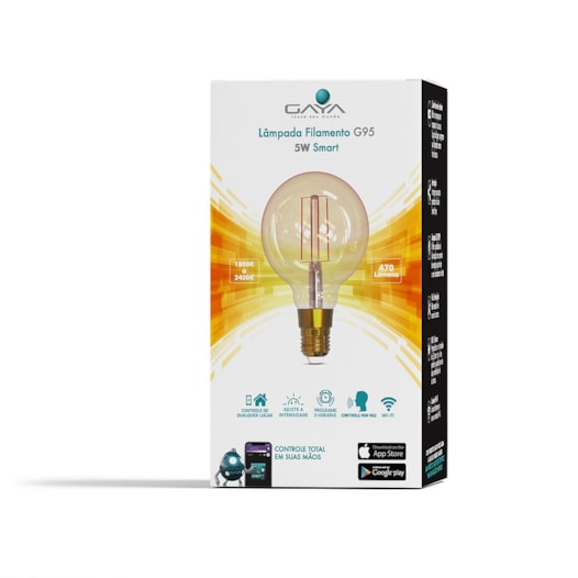 LÂMPADA LED SMART G95 FILAMENTO DIMERIZÁVEL 5W 1800K/2400K IP20 BIVOLT | GAYA 9875 LÂMPADA LED SMART G95 FILAMENTO DIMERIZÁVEL 5W 1800K/2400K IP20 BIVOLT | GAYA 9875
