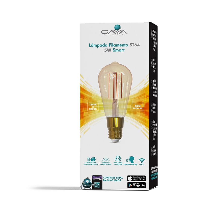 LÂMPADA LED SMART ST64 FILAMENTO DIMERIZÁVEL 5W 1800K/2400K IP20