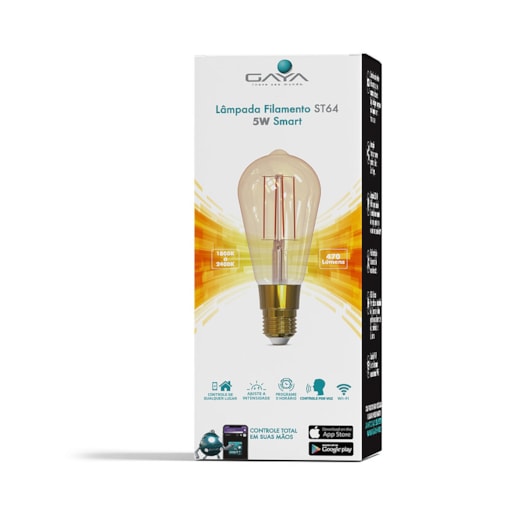 LÂMPADA LED SMART ST64 FILAMENTO DIMERIZÁVEL 5W 1800K/2400K IP20 BIVOLT | GAYA 9874