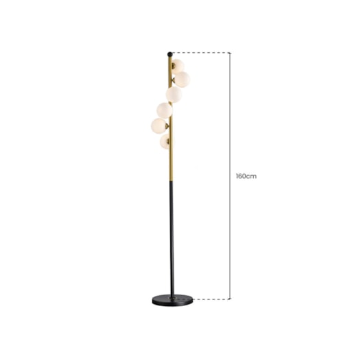 LUMINÁRIA DE CHÃO PISO HEROS 160CM METAL E VIDRO DOURADO, PRETO E BRANCO FOSCO | SKYLIGHT SKY-3043-CL