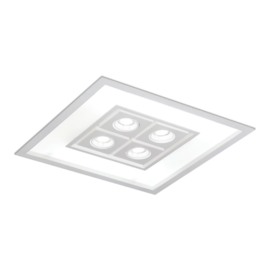 LUMINÁRIA DE EMBUTIR FOCUS QUADRADO 4 DICROICA MR16 50X50CM ALUMÍNIO E ACRÍLICO BRANCO | USINA 4553/50BTBT