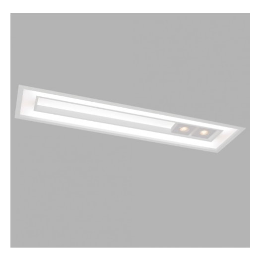 LUMINÁRIA DE EMBUTIR FOCUS RETANGULAR C/ SPOTS DESLOCADOS 2 DICROICA MR16 126X32,5CM ALUMÍNIO E ACRÍLICO | USINA 4556/12 LUMINÁRIA DE EMBUTIR FOCUS RETANGULAR C/ SPOTS DESLOCADOS 2 DICROICA MR16 126X32,5CM ALUMÍNIO E ACRÍLICO | USINA 4556/12