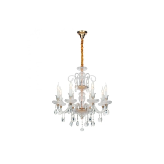 LUSTRE ELYSEE DOURADO E TRANSPARENTE 72X72X78CM 8XE14 320W | BELLA ILUMINAÇÃO BK5308