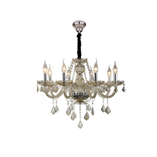 LUSTRE MARIA THEREZA METAL, CRISTAL E VIDRO CHAMPANHE 8XE14 | HEVVY 0528 SL-9840/H8