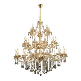 LUSTRE MARIA THEREZA METAL, CRISTAL E VIDRO CHAMPANHE E DOURADO 30XE14 | HEVVY 0870 SL-9840/H30 CHP+GD