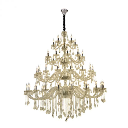 LUSTRE MARIA THEREZA METAL, CRISTAL E VIDRO DOURADO CHAMPANHE 50XE14 | HEVVY 0871 SL-9840/H50