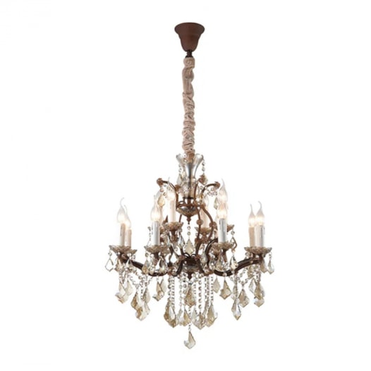 LUSTRE PASSY BRONZE E CONHAQUE E TRANSP 65X65X70CM 12XE14 | BELLA ILUMINAÇÃO AQ028L