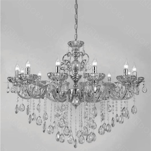 LUSTRE PENDENTE 12 BRAÇOS Ø100X100CM CRISTAL E METAL CROMADO | SINDORA ILUMINAÇÃO DCD00405-12 LUSTRE PENDENTE 12 BRAÇOS Ø100X100CM CRISTAL E METAL CROMADO | SINDORA ILUMINAÇÃO DCD00405-12
