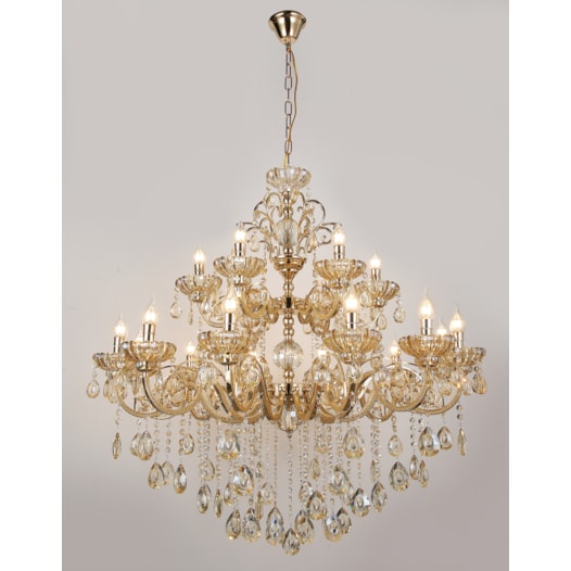 LUSTRE PENDENTE 18 BRAÇOS Ø100X120CM CRISTAL E METAL DOURADO | SINDORA ILUMINAÇÃO DCD00409-12+6