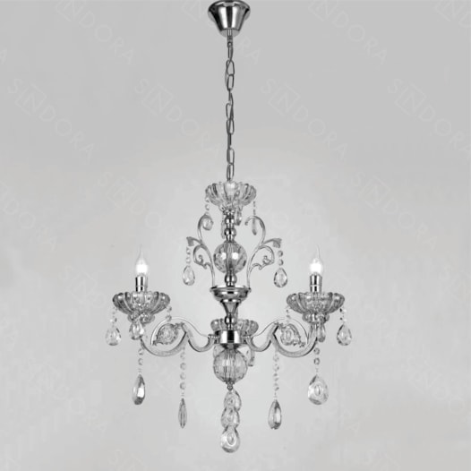 LUSTRE PENDENTE 3 BRAÇOS Ø45X45CM CRISTAL E METAL CROMADO E TRANSPARENTE | SINDORA ILUMINAÇÃO DCD00405-3 LUSTRE PENDENTE 3 BRAÇOS Ø45X45CM CRISTAL E METAL CROMADO E TRANSPARENTE | SINDORA ILUMINAÇÃO DCD00405-3