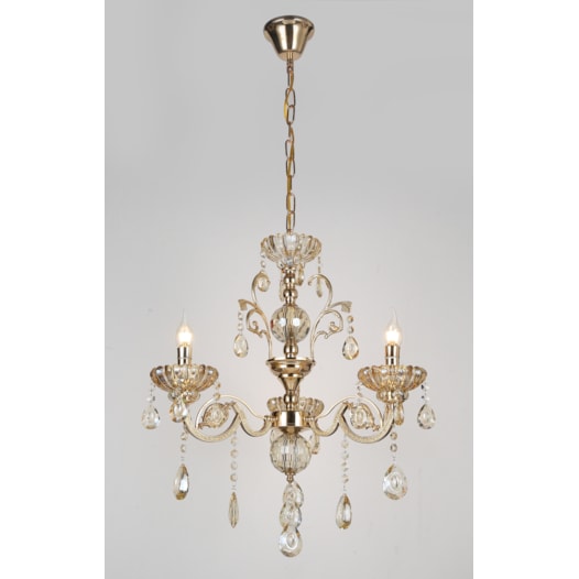 LUSTRE PENDENTE 3 BRAÇOS Ø45X45CM CRISTAL E METAL DOURADO | SINDORA ILUMINAÇÃO DCD00409-3