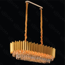 LUSTRE PENDENTE 30X80X30CM CRISTAL E METAL DOURADO E TRANSPARENTE | SINDORA ILUMINAÇÃO DCD00795