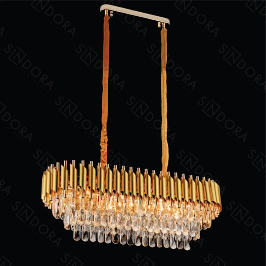 LUSTRE PENDENTE 30X80X30CM CRISTAL E METAL DOURADO E TRANSPARENTE | SINDORA ILUMINAÇÃO DCD00799