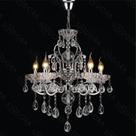 LUSTRE PENDENTE 5 BRAÇOS Ø50X50CM CRISTAL E METAL CROMADO E TRANSPARENTE | SINDORA ILUMINAÇÃO DCD00405-5 LUSTRE PENDENTE 5 BRAÇOS Ø50X50CM CRISTAL E METAL CROMADO E TRANSPARENTE | SINDORA ILUMINAÇÃO DCD00405-5