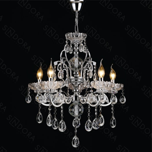 LUSTRE PENDENTE 5 BRAÇOS Ø50X50CM CRISTAL E METAL CROMADO E TRANSPARENTE | SINDORA ILUMINAÇÃO DCD00405-5 LUSTRE PENDENTE 5 BRAÇOS Ø50X50CM CRISTAL E METAL CROMADO E TRANSPARENTE | SINDORA ILUMINAÇÃO DCD00405-5