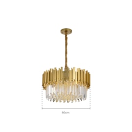 LUSTRE PENDENTE FANCY REDONDO Ø60CM METAL E CRISTAL DOURADO E TRANSPARENTE | SKYLIGHT SKY-3013 LUSTRE PENDENTE FANCY REDONDO Ø60CM METAL E CRISTAL DOURADO E TRANSPARENTE | SKYLIGHT SKY-3013