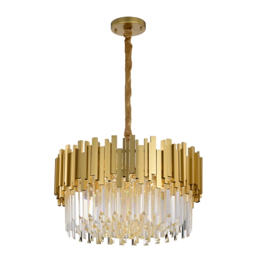 LUSTRE PENDENTE FANCY REDONDO Ø60CM METAL E CRISTAL DOURADO E TRANSPARENTE | SKYLIGHT SKY-3013 LUSTRE PENDENTE FANCY REDONDO Ø60CM METAL E CRISTAL DOURADO E TRANSPARENTE | SKYLIGHT SKY-3013